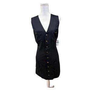 New FRAME Navy Sleeveless Mini Dress with Button Front, Large